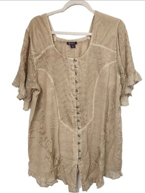 Roaman Beige Embroidered Tunic Top Plus Size 22W